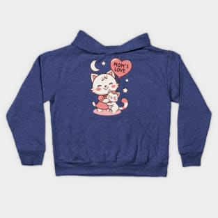 Mom’s Love Cat Mom And Daughter Moon And Stars Cats Lover Kids Hoodie
